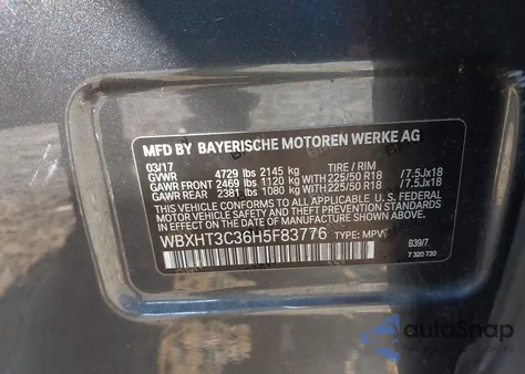 2017 BMW X1 xDrive28I from USA, damaged, VIN WBXHT3C36H5F83776